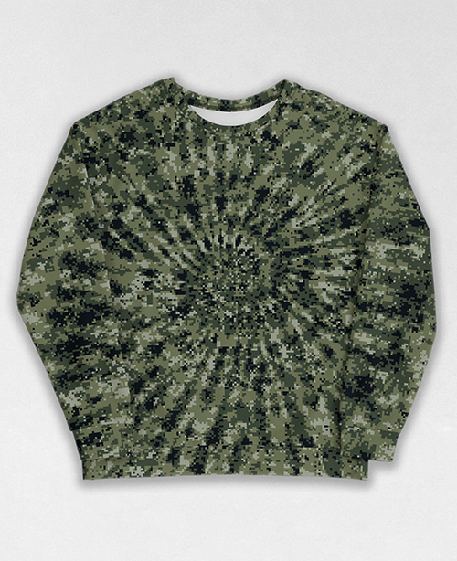 Tie-Dye-Camo Sweatshirt #0644. All over print, precision-cut, and hand-sewn. Super comfortable poly-cotton blend original Digital Camouflage designs by Dan Ellis vague.paris