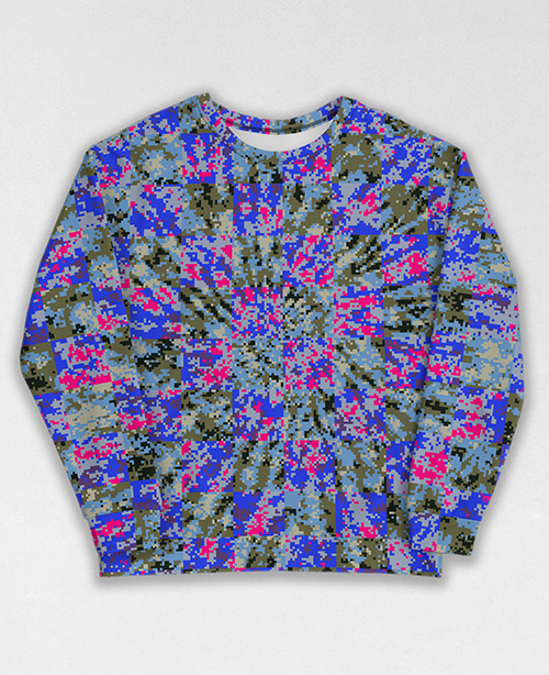 Tie-Dye-Camo Sweatshirt #0649. All over print, precision-cut, and hand-sewn. Super comfortable poly-cotton blend original Digital Camouflage designs by Dan Ellis vague.paris