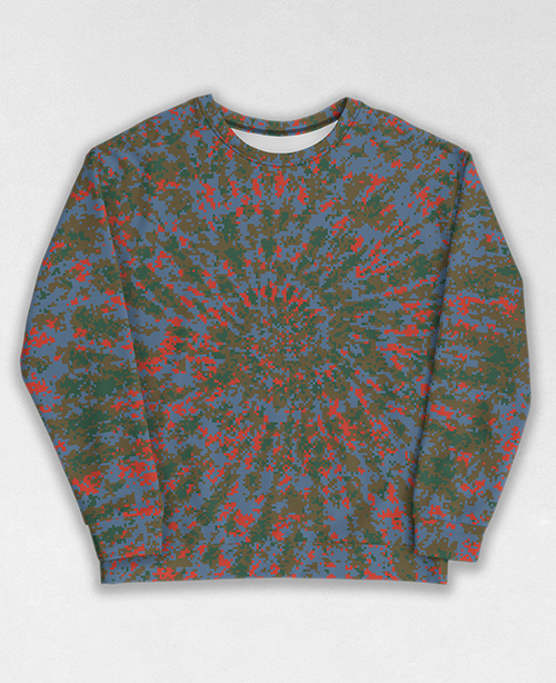 Tie-Dye-Camo Sweatshirt #0651. All over print, precision-cut, and hand-sewn. Super comfortable poly-cotton blend original Digital Camouflage designs by Dan Ellis vague.paris