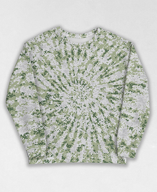 Tie-Dye-Camo Sweatshirt #0653. All over print, precision-cut, and hand-sewn. Super comfortable poly-cotton blend original Digital Camouflage designs by Dan Ellis vague.paris