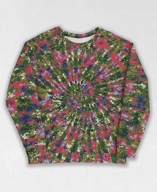 Tie-Dye-Camo Sweatshirt #0655. All over print, precision-cut, and hand-sewn. Super comfortable poly-cotton blend original Digital Camouflage designs by Dan Ellis vague.paris