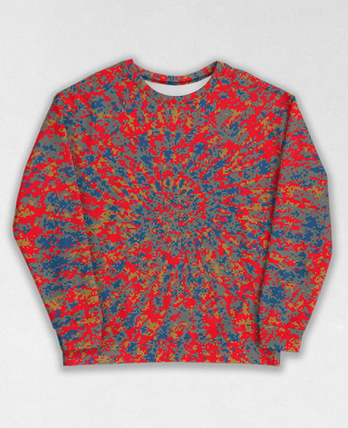 Tie-Dye-Camo Sweatshirt #0657. All over print, precision-cut, and hand-sewn. Super comfortable poly-cotton blend original Digital Camouflage designs by Dan Ellis vague.paris