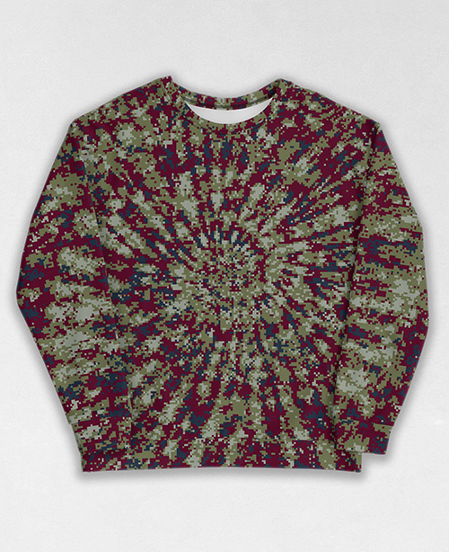 Tie-Dye-Camo Sweatshirt #0658. All over print, precision-cut, and hand-sewn. Super comfortable poly-cotton blend original Digital Camouflage designs by Dan Ellis vague.paris