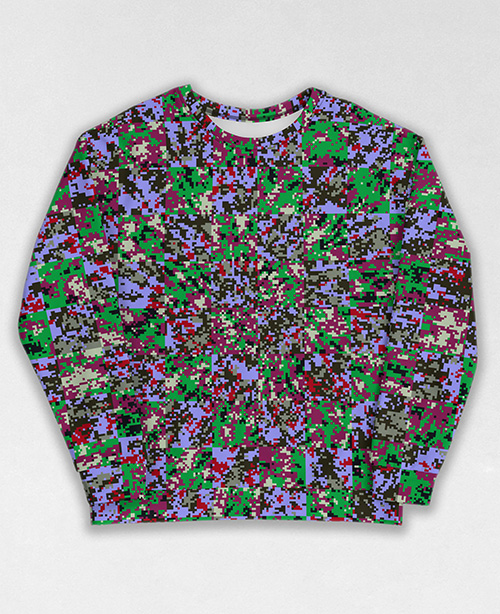 Tie-Dye-Camo Sweatshirt #0663. All over print, precision-cut, and hand-sewn. Super comfortable poly-cotton blend original Digital Camouflage designs by Dan Ellis vague.paris