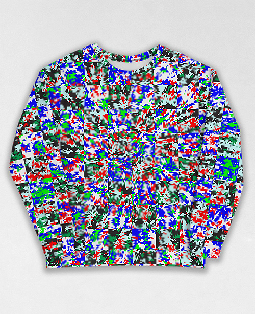 Tie-Dye-Camo Sweatshirt #0664. All over print, precision-cut, and hand-sewn. Super comfortable poly-cotton blend original Digital Camouflage designs by Dan Ellis vague.paris