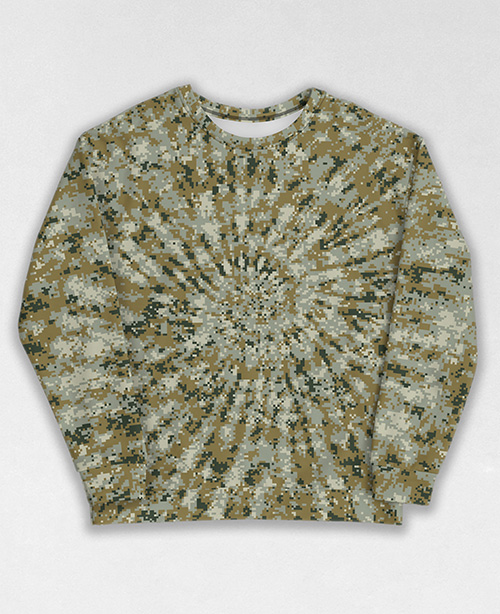 Tie-Dye-Camo Sweatshirt #0667. All over print, precision-cut, and hand-sewn. Super comfortable poly-cotton blend original Digital Camouflage designs by Dan Ellis vague.paris