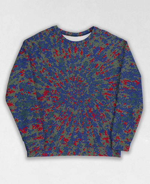 Tie-Dye-Camo Sweatshirt #0671. All over print, precision-cut, and hand-sewn. Super comfortable poly-cotton blend original Digital Camouflage designs by Dan Ellis vague.paris