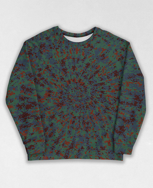 Tie-Dye-Camo Sweatshirt #0672. All over print, precision-cut, and hand-sewn. Super comfortable poly-cotton blend original Digital Camouflage designs by Dan Ellis vague.paris