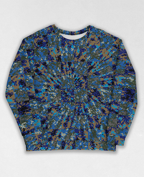 Tie-Dye-Camo Sweatshirt #0673. All over print, precision-cut, and hand-sewn. Super comfortable poly-cotton blend original Digital Camouflage designs by Dan Ellis vague.paris