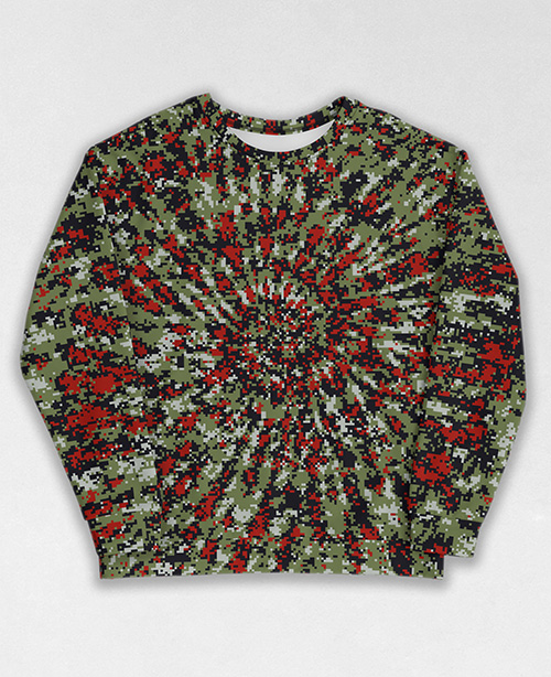 Tie-Dye-Camo Sweatshirt #0679. All over print, precision-cut, and hand-sewn. Super comfortable poly-cotton blend original Digital Camouflage designs by Dan Ellis vague.paris