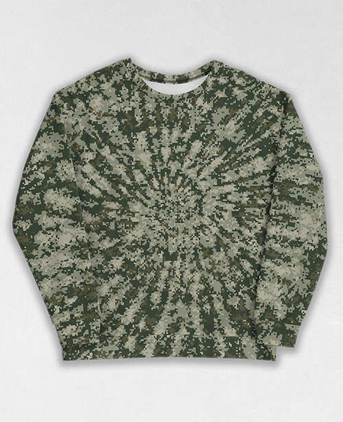 Tie-Dye-Camo Sweatshirt #0690. All over print, precision-cut, and hand-sewn. Super comfortable poly-cotton blend original Digital Camouflage designs by Dan Ellis vague.paris