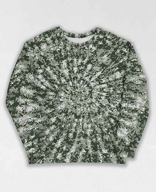 Tie-Dye-Camo Sweatshirt #0694. All over print, precision-cut, and hand-sewn. Super comfortable poly-cotton blend original Digital Camouflage designs by Dan Ellis vague.paris