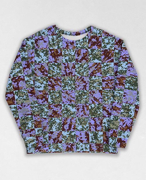 Tie-Dye-Camo Sweatshirt #0695. All over print, precision-cut, and hand-sewn. Super comfortable poly-cotton blend original Digital Camouflage designs by Dan Ellis vague.paris