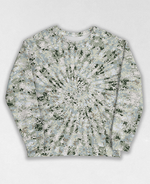 Tie-Dye-Camo Sweatshirt #0700. All over print, precision-cut, and hand-sewn. Super comfortable poly-cotton blend original Digital Camouflage designs by Dan Ellis vague.paris