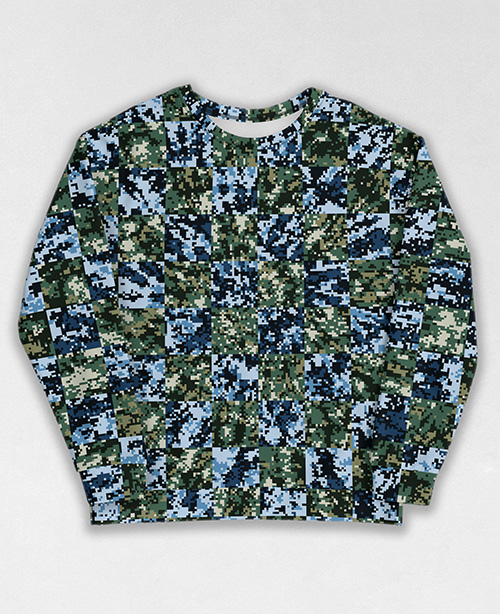 Tie-Dye-Camo Sweatshirt #0701. All over print, precision-cut, and hand-sewn. Super comfortable poly-cotton blend original Digital Camouflage designs by Dan Ellis vague.paris