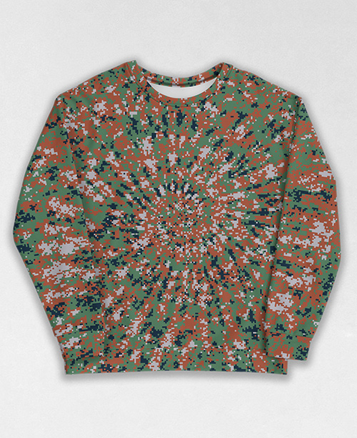 Tie-Dye-Camo Sweatshirt #0703. All over print, precision-cut, and hand-sewn. Super comfortable poly-cotton blend original Digital Camouflage designs by Dan Ellis vague.paris