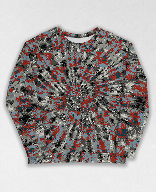 Tie-Dye-Camo Sweatshirt #0704. All over print, precision-cut, and hand-sewn. Super comfortable poly-cotton blend original Digital Camouflage designs by Dan Ellis vague.paris