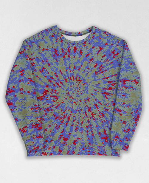 Tie-Dye-Camo Sweatshirt #0713. All over print, precision-cut, and hand-sewn. Super comfortable poly-cotton blend original Digital Camouflage designs by Dan Ellis vague.paris