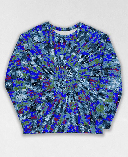 Tie-Dye-Camo Sweatshirt #0714. All over print, precision-cut, and hand-sewn. Super comfortable poly-cotton blend original Digital Camouflage designs by Dan Ellis vague.paris