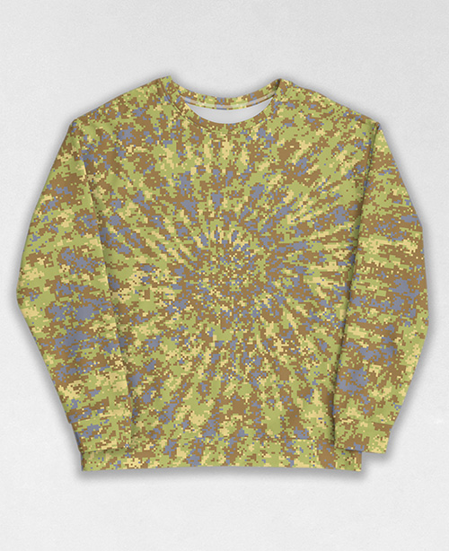 Tie-Dye-Camo Sweatshirt #0718. All over print, precision-cut, and hand-sewn. Super comfortable poly-cotton blend original Digital Camouflage designs by Dan Ellis vague.paris