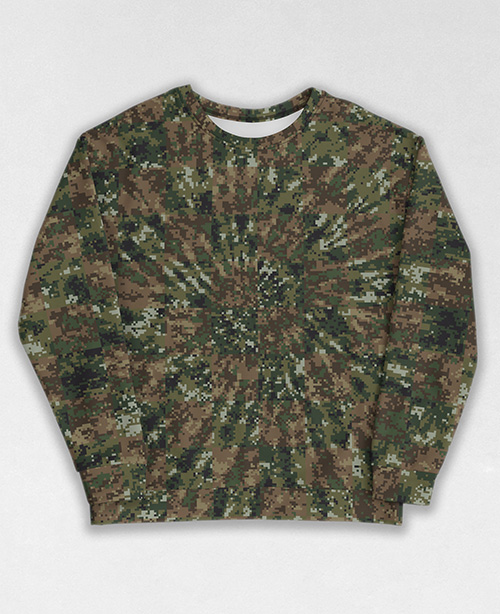 Tie-Dye-Camo Sweatshirt #0721. All over print, precision-cut, and hand-sewn. Super comfortable poly-cotton blend original Digital Camouflage designs by Dan Ellis vague.paris