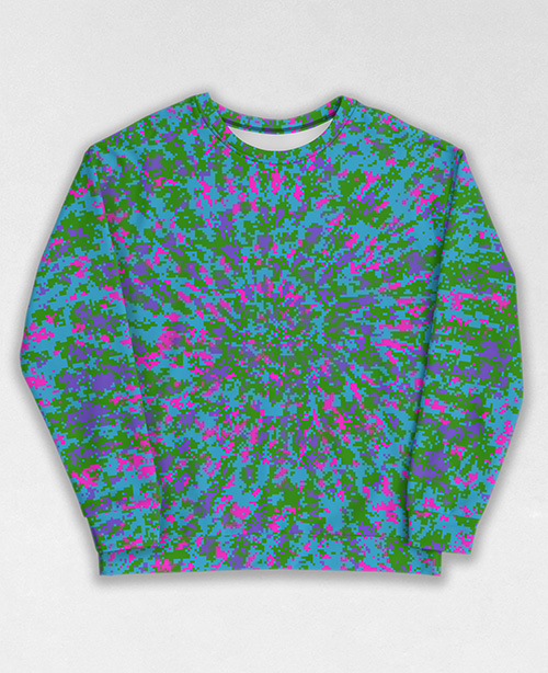 Tie-Dye-Camo Sweatshirt #0723. All over print, precision-cut, and hand-sewn. Super comfortable poly-cotton blend original Digital Camouflage designs by Dan Ellis vague.paris