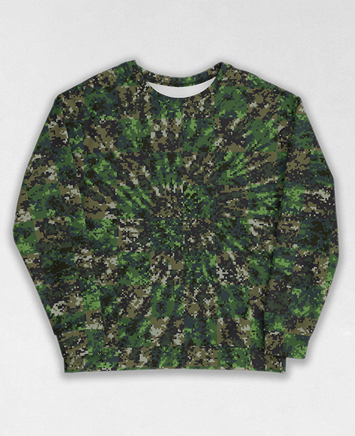 Tie-Dye-Camo Sweatshirt #0726. All over print, precision-cut, and hand-sewn. Super comfortable poly-cotton blend original Digital Camouflage designs by Dan Ellis vague.paris