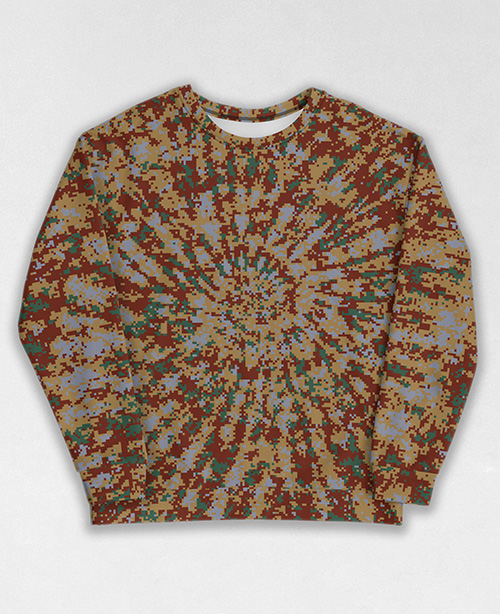 Tie-Dye-Camo Sweatshirt #0728. All over print, precision-cut, and hand-sewn. Super comfortable poly-cotton blend original Digital Camouflage designs by Dan Ellis vague.paris