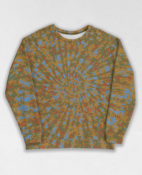 Tie-Dye-Camo Sweatshirt #0729. All over print, precision-cut, and hand-sewn. Super comfortable poly-cotton blend original Digital Camouflage designs by Dan Ellis vague.paris