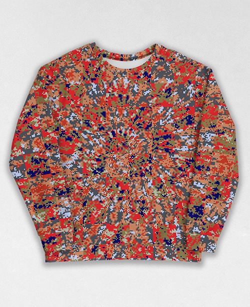 Tie-Dye-Camo Sweatshirt #0733. All over print, precision-cut, and hand-sewn. Super comfortable poly-cotton blend original Digital Camouflage designs by Dan Ellis vague.paris