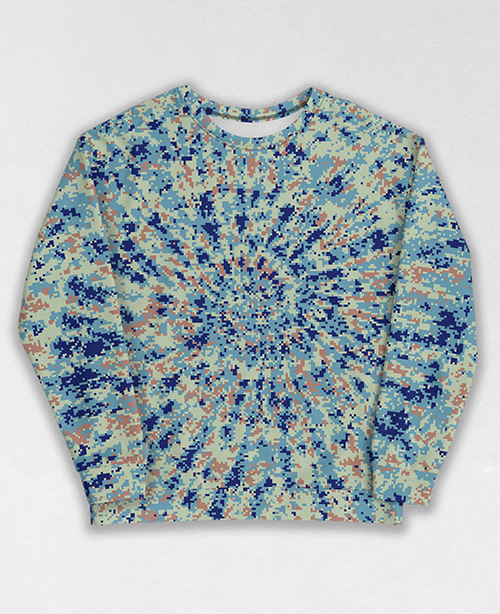 Tie-Dye-Camo Sweatshirt #0736. All over print, precision-cut, and hand-sewn. Super comfortable poly-cotton blend original Digital Camouflage designs by Dan Ellis vague.paris