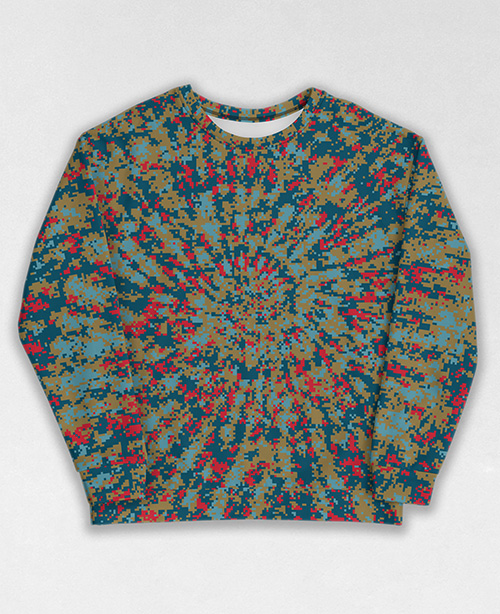 Tie-Dye-Camo Sweatshirt #0739. All over print, precision-cut, and hand-sewn. Super comfortable poly-cotton blend original Digital Camouflage designs by Dan Ellis vague.paris