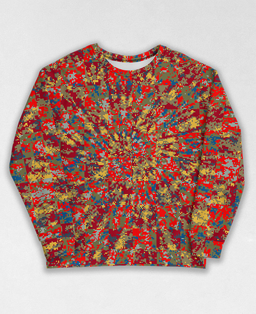 Tie-Dye-Camo Sweatshirt #0742. All over print, precision-cut, and hand-sewn. Super comfortable poly-cotton blend original Digital Camouflage designs by Dan Ellis vague.paris