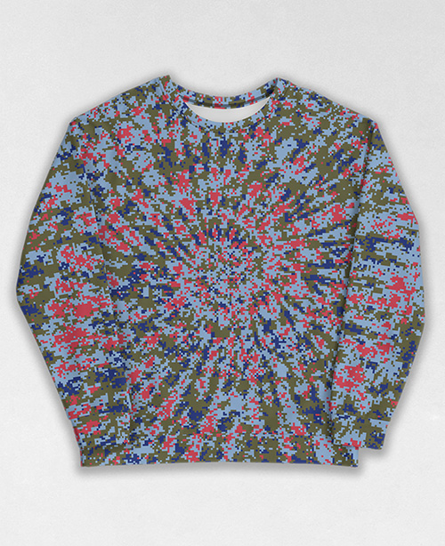 Tie-Dye-Camo Sweatshirt #0744. All over print, precision-cut, and hand-sewn. Super comfortable poly-cotton blend original Digital Camouflage designs by Dan Ellis vague.paris