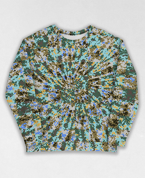 Tie-Dye-Camo Sweatshirt #0747. All over print, precision-cut, and hand-sewn. Super comfortable poly-cotton blend original Digital Camouflage designs by Dan Ellis vague.paris