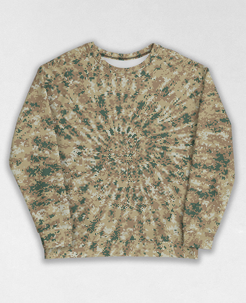 Tie-Dye-Camo Sweatshirt #0748. All over print, precision-cut, and hand-sewn. Super comfortable poly-cotton blend original Digital Camouflage designs by Dan Ellis vague.paris