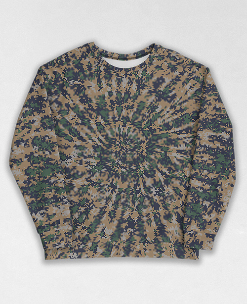 Tie-Dye-Camo Sweatshirt #0749. All over print, precision-cut, and hand-sewn. Super comfortable poly-cotton blend original Digital Camouflage designs by Dan Ellis vague.paris