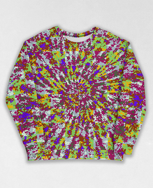 Tie-Dye-Camo Sweatshirt #0755. All over print, precision-cut, and hand-sewn. Super comfortable poly-cotton blend original Digital Camouflage designs by Dan Ellis vague.paris