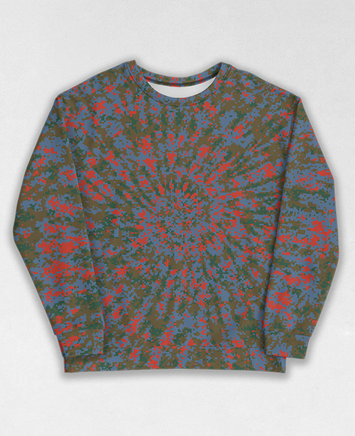 Tie-Dye-Camo Sweatshirt #0760. All over print, precision-cut, and hand-sewn. Super comfortable poly-cotton blend original Digital Camouflage designs by Dan Ellis vague.paris