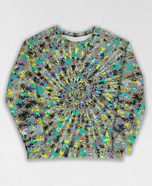 Tie-Dye-Camo Sweatshirt #0762. All over print, precision-cut, and hand-sewn. Super comfortable poly-cotton blend original Digital Camouflage designs by Dan Ellis vague.paris