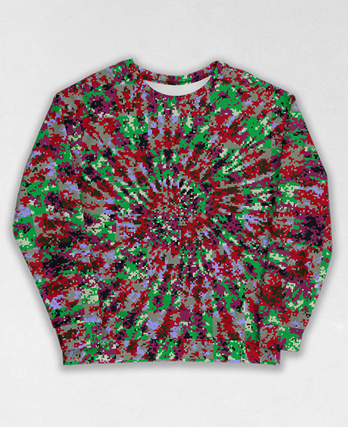 Tie-Dye-Camo Sweatshirt #0763. All over print, precision-cut, and hand-sewn. Super comfortable poly-cotton blend original Digital Camouflage designs by Dan Ellis vague.paris