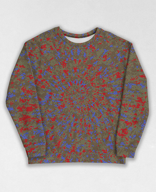 Tie-Dye-Camo Sweatshirt #0769. All over print, precision-cut, and hand-sewn. Super comfortable poly-cotton blend original Digital Camouflage designs by Dan Ellis vague.paris