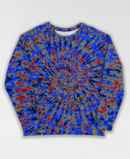 Tie-Dye-Camo Sweatshirt #0770. All over print, precision-cut, and hand-sewn. Super comfortable poly-cotton blend original Digital Camouflage designs by Dan Ellis vague.paris