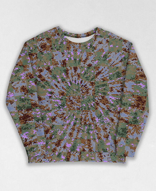 Tie-Dye-Camo Sweatshirt #0773. All over print, precision-cut, and hand-sewn. Super comfortable poly-cotton blend original Digital Camouflage designs by Dan Ellis vague.paris