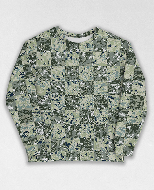 Tie-Dye-Camo Sweatshirt #0776. All over print, precision-cut, and hand-sewn. Super comfortable poly-cotton blend original Digital Camouflage designs by Dan Ellis vague.paris