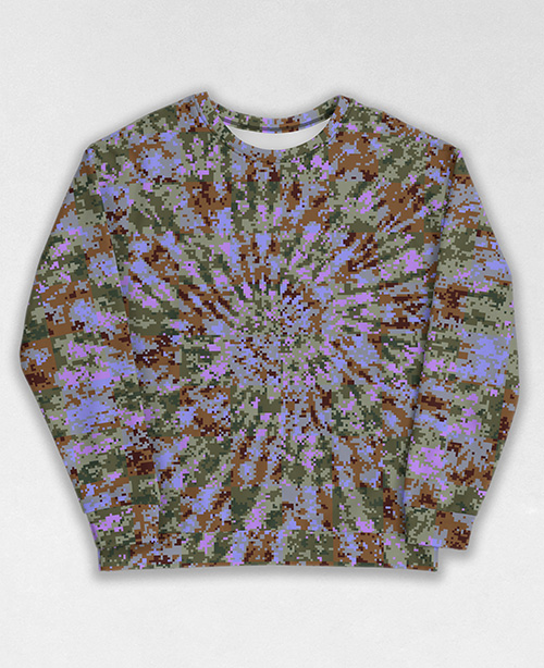 Tie-Dye-Camo Sweatshirt #0777. All over print, precision-cut, and hand-sewn. Super comfortable poly-cotton blend original Digital Camouflage designs by Dan Ellis vague.paris