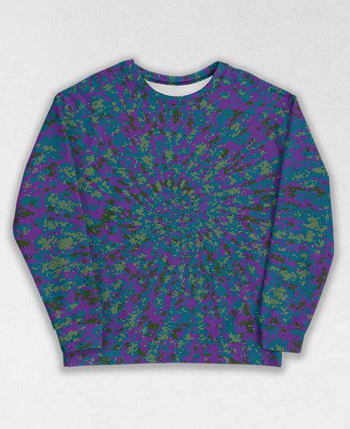 Tie-Dye-Camo Sweatshirt #0778. All over print, precision-cut, and hand-sewn. Super comfortable poly-cotton blend original Digital Camouflage designs by Dan Ellis vague.paris