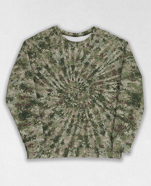 Tie-Dye-Camo Sweatshirt #0781. All over print, precision-cut, and hand-sewn. Super comfortable poly-cotton blend original Digital Camouflage designs by Dan Ellis vague.paris