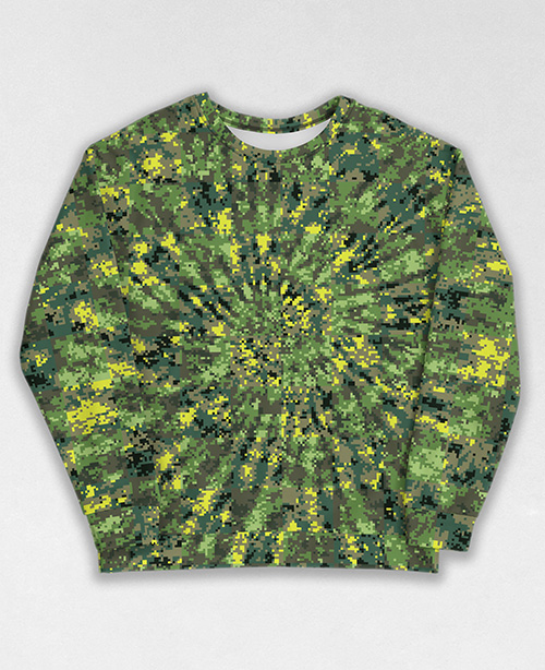 Tie-Dye-Camo Sweatshirt #0782. All over print, precision-cut, and hand-sewn. Super comfortable poly-cotton blend original Digital Camouflage designs by Dan Ellis vague.paris