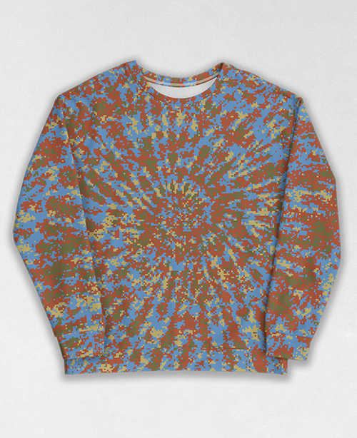 Tie-Dye-Camo Sweatshirt #0784. All over print, precision-cut, and hand-sewn. Super comfortable poly-cotton blend original Digital Camouflage designs by Dan Ellis vague.paris